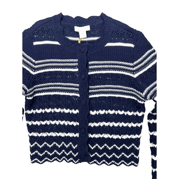House Of Harlow 1960 Navy & White Cropped Knit Cardigan Sweater Button Front L - Picture 13 of 16